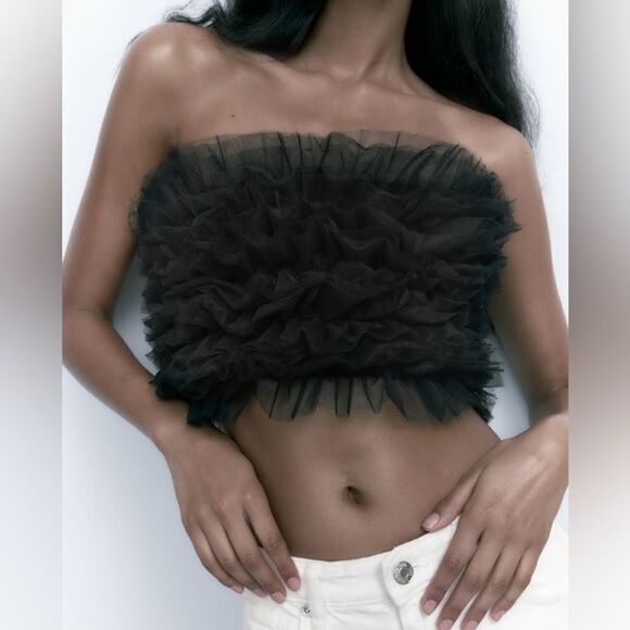 Zara Tulle Knit Strapless Top New - Picture 5 of 7